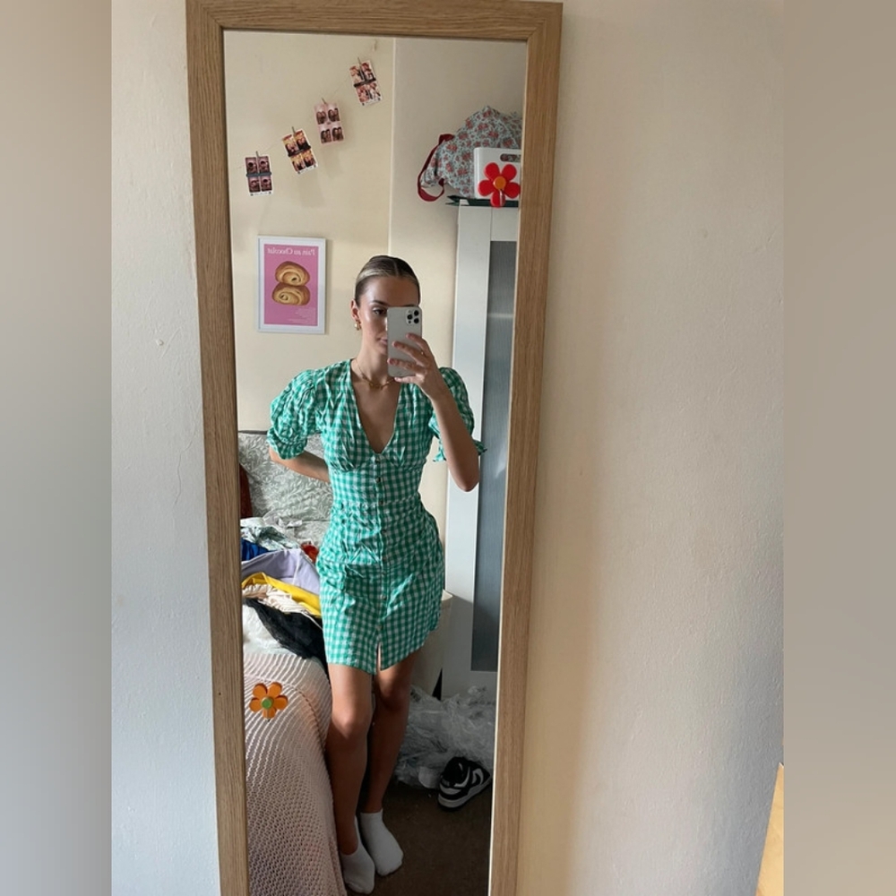 Influence green gingham puff sleeve dress